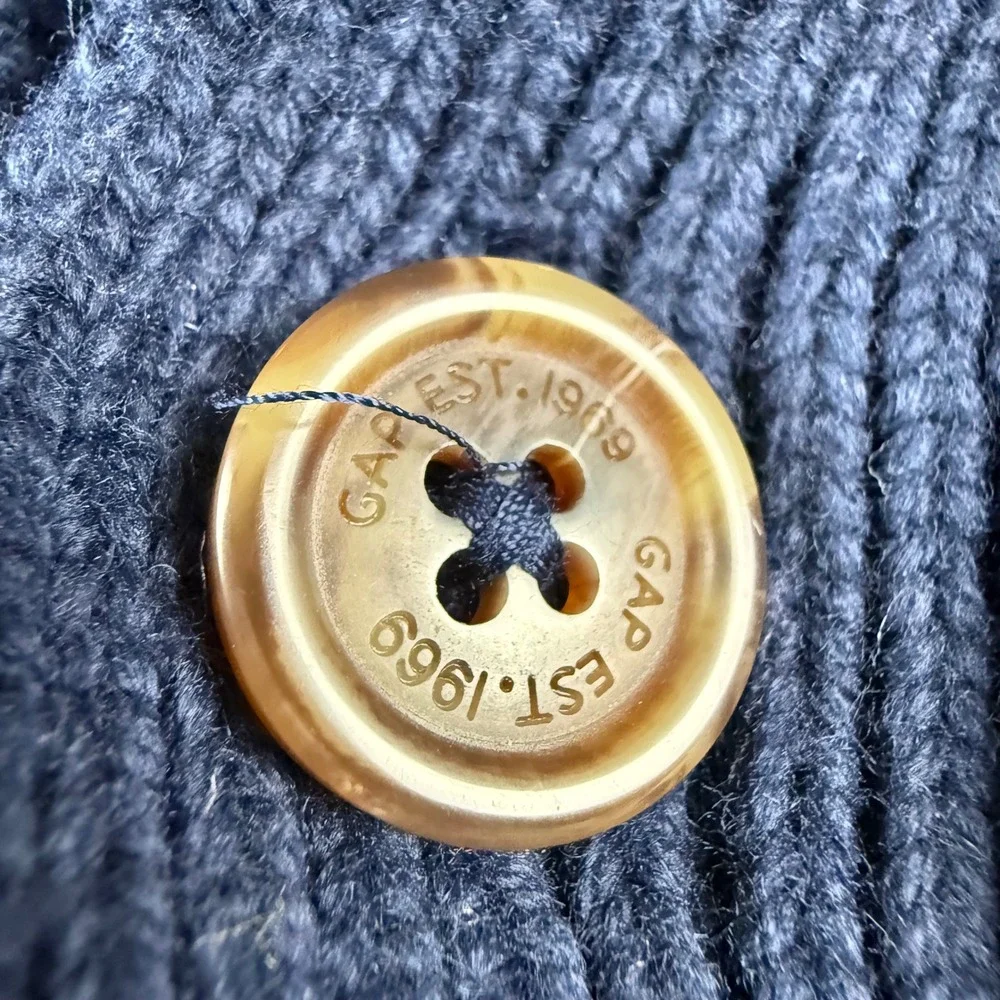 Gap Kids Cable Knit Fisherman Sweater Boys L Blue Sherpa Lined Mock Neck Button